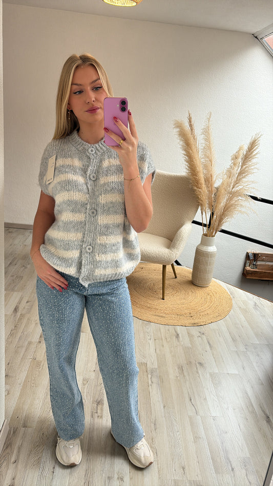 Gestreepte gilet grijs