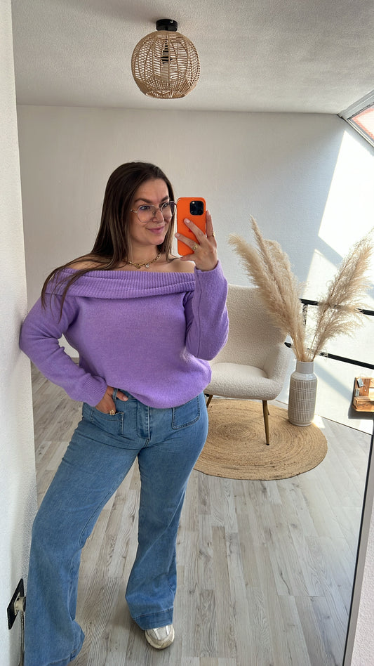 Off shoulder knit paars