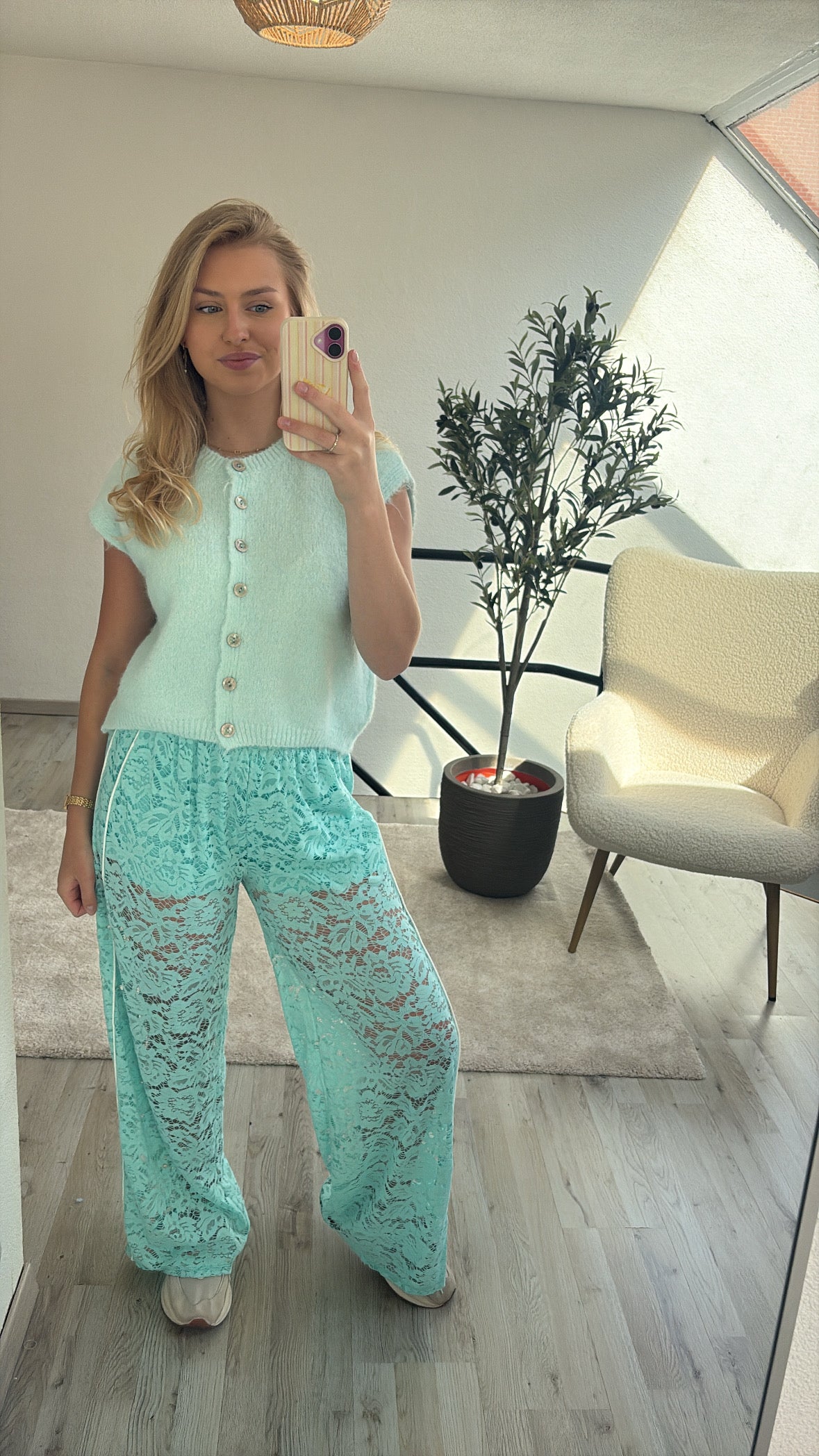 TURKOOIS KANTEN BROEK