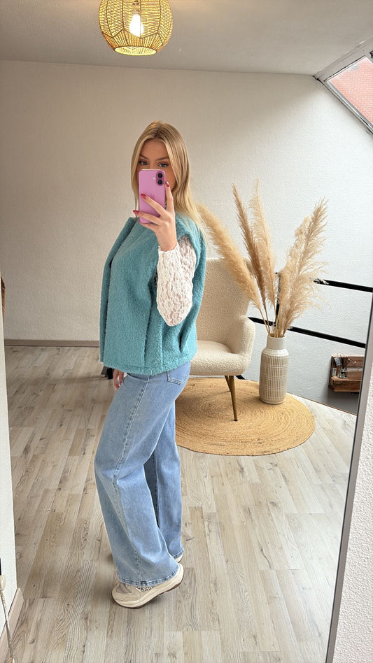 Teddy gilet blauw