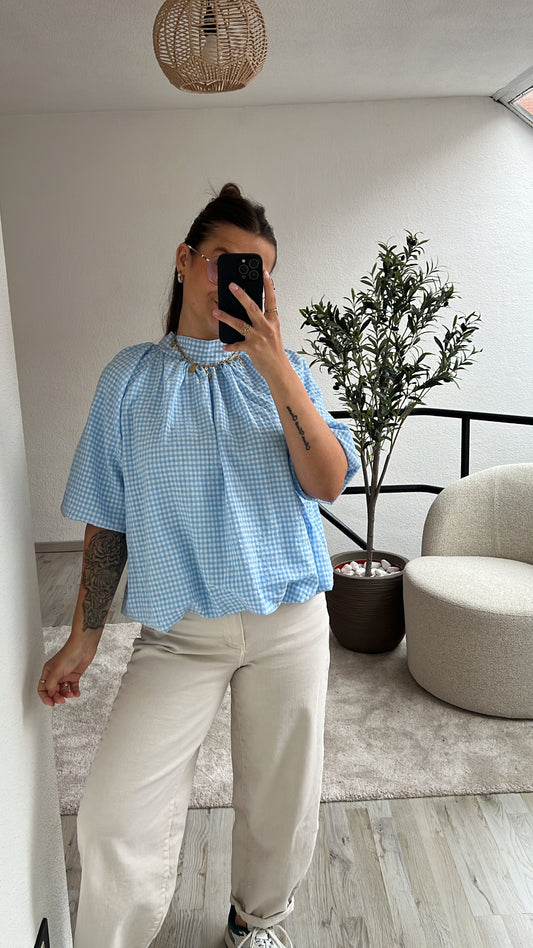 GERUITE BLOUSE STRIK BLAUW