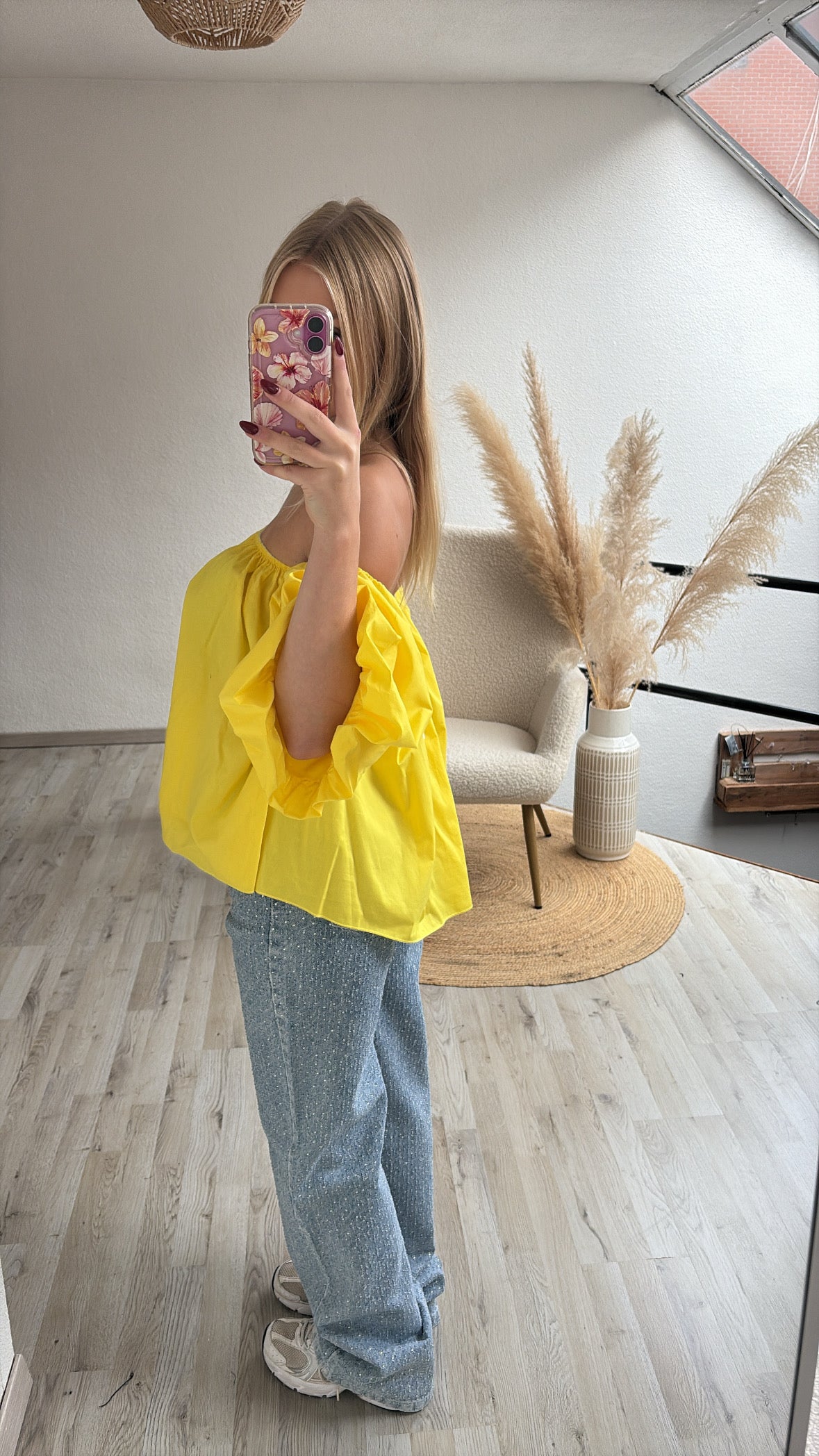 Off shoulder blouse geel