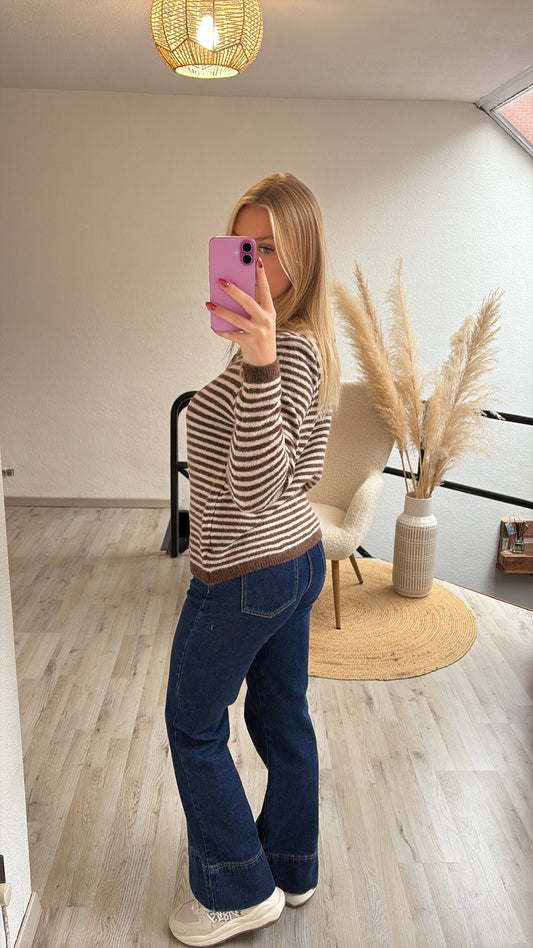 Gestreepte cardigan bruin