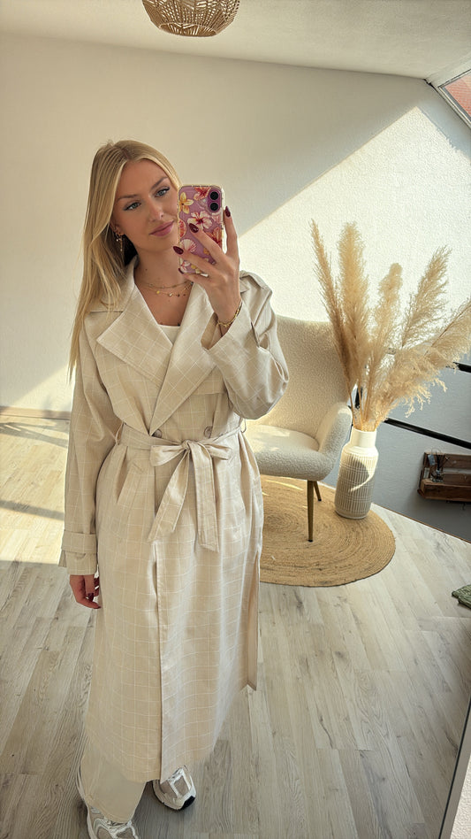 Trenchcoat beige geruit