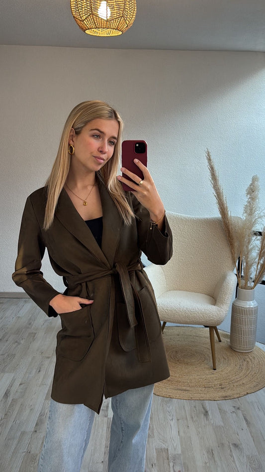Khaki suede jas