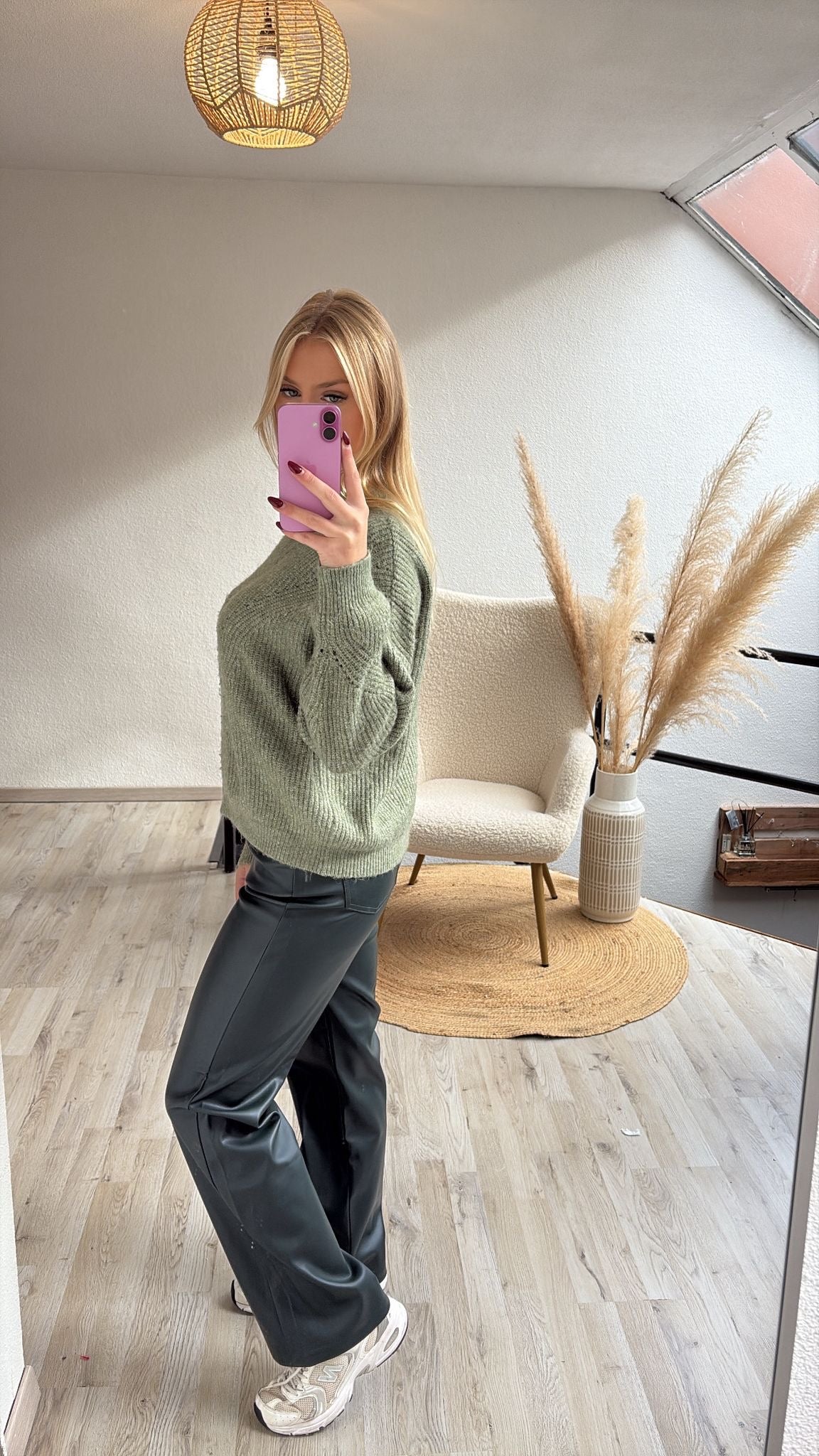 Lederlook broek groen