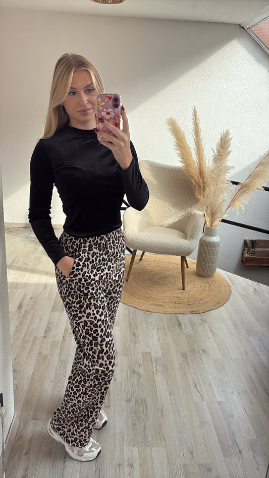 Ribbed broek leopard