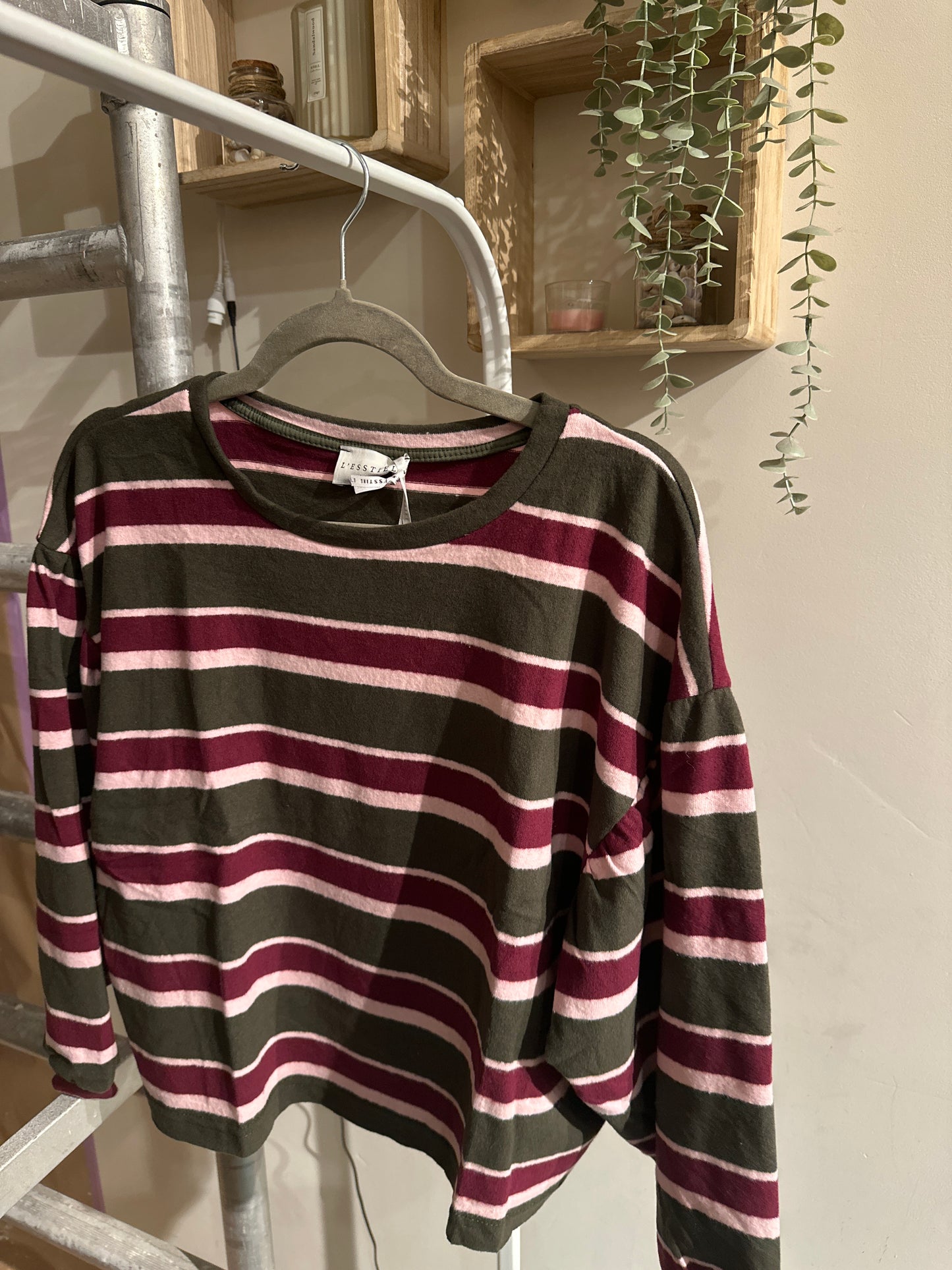 SWEATER STRIPED KHAKI-BORDEAUX