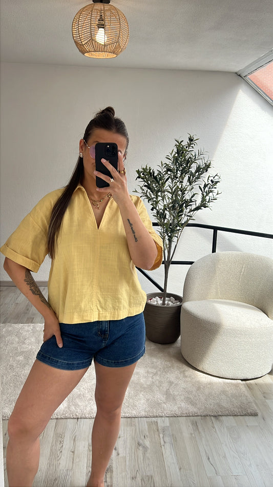 GELE LINNEN BLOUSE
