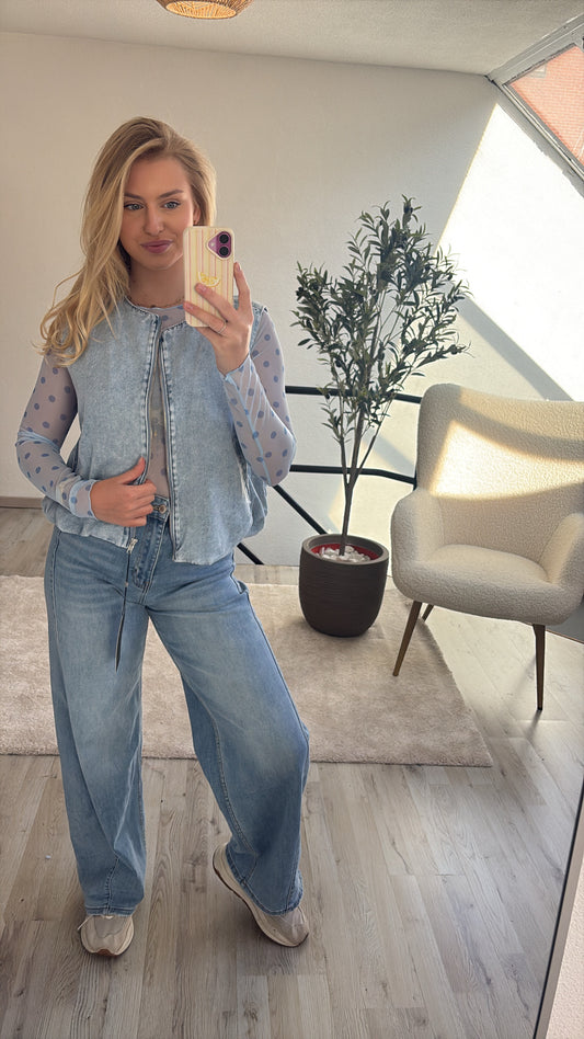 MESH TOP POLKA BLAUW