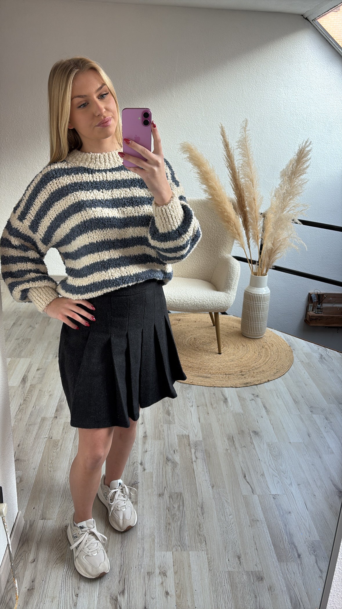 Gestreepte trui grijs/ecru