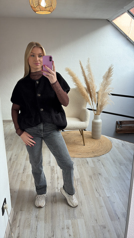 Zwarte teddy gilet
