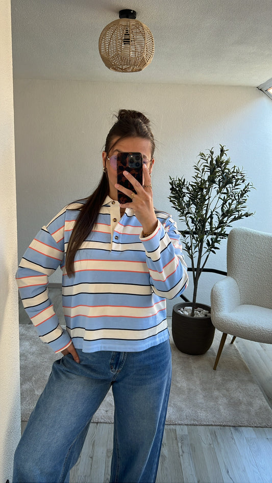 STRIPED POLO SWEATER