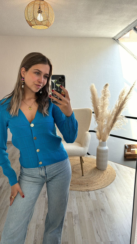 Blauwe cardigan