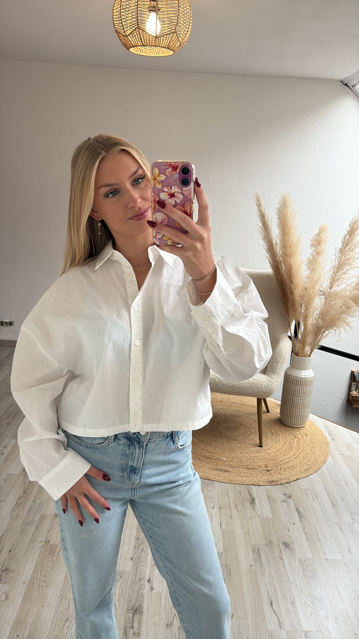Witte blouse diamantjes
