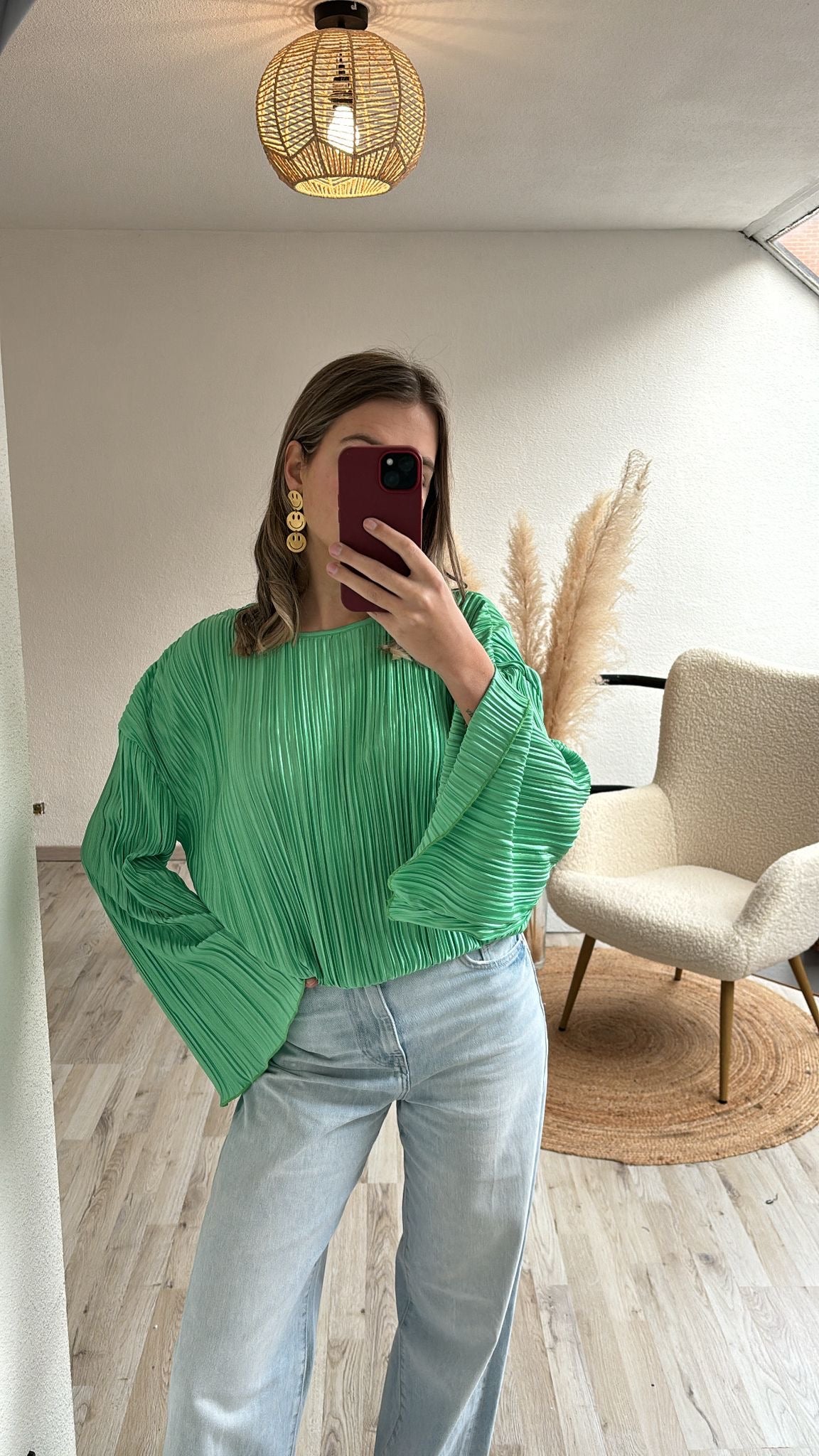 Plissé blouse groen