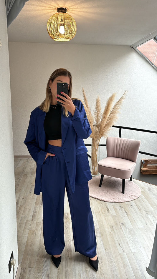 Satin blazer blauw