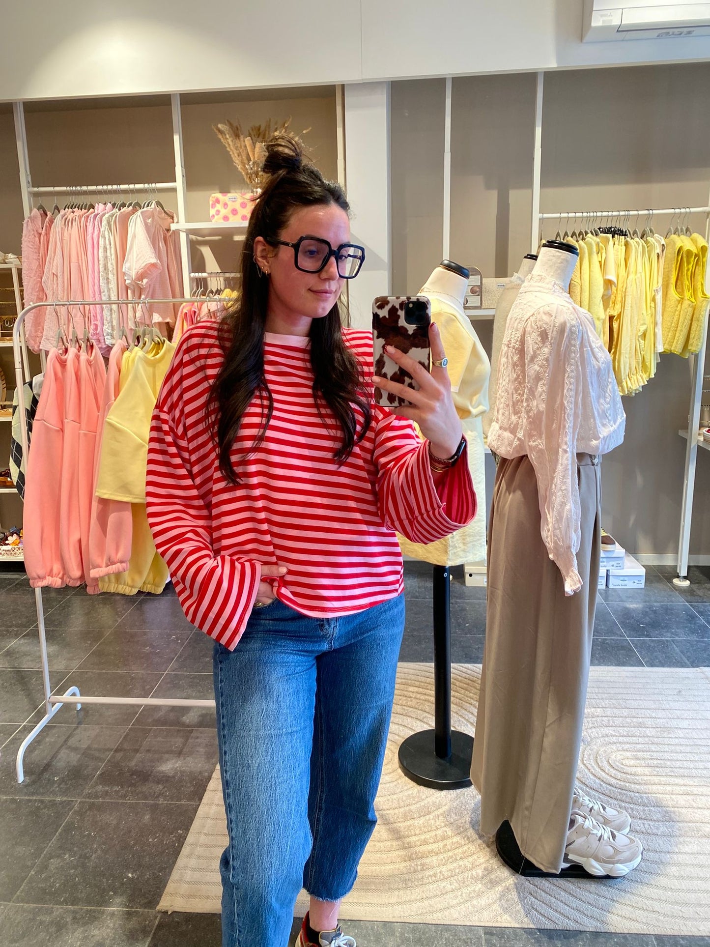 STRIPED LONGSLEEVE ROZE-ROOD