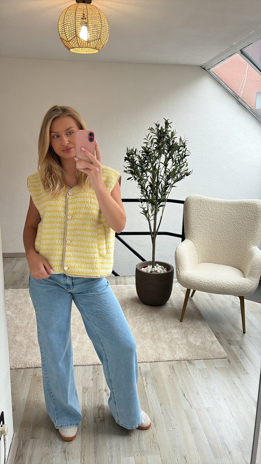 TEDDY GILET GEEL GESTREEPT