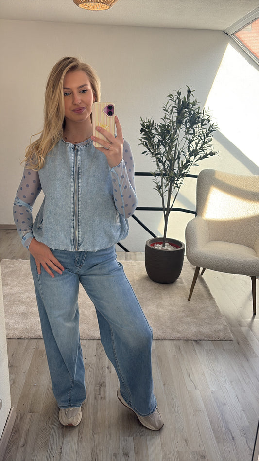 MESH TOP POLKA BLAUW