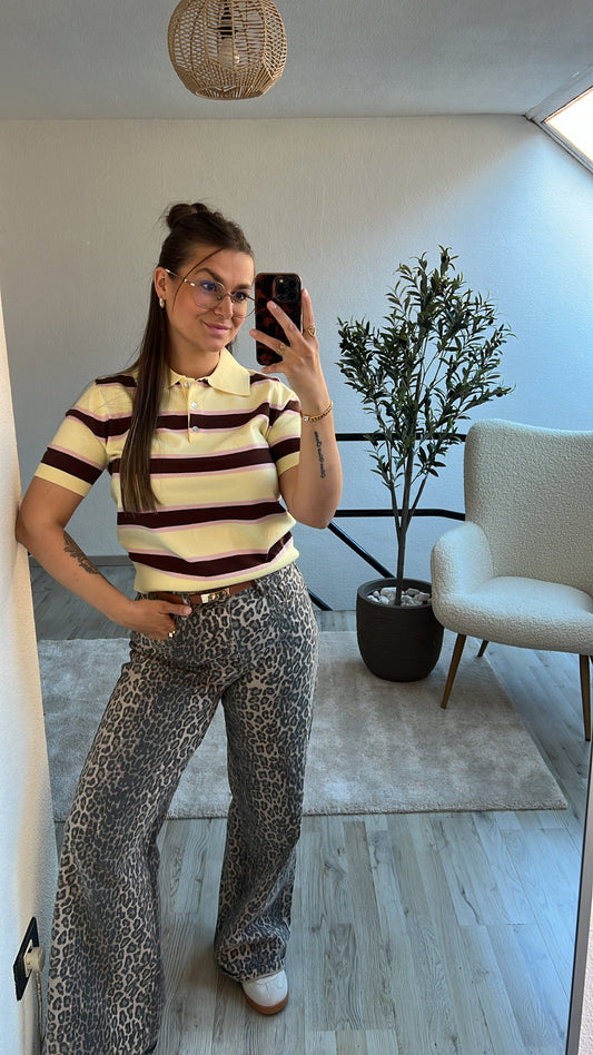 STRIPED POLO GEEL