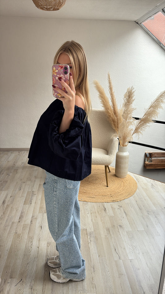 Off shoulder blouse blauw