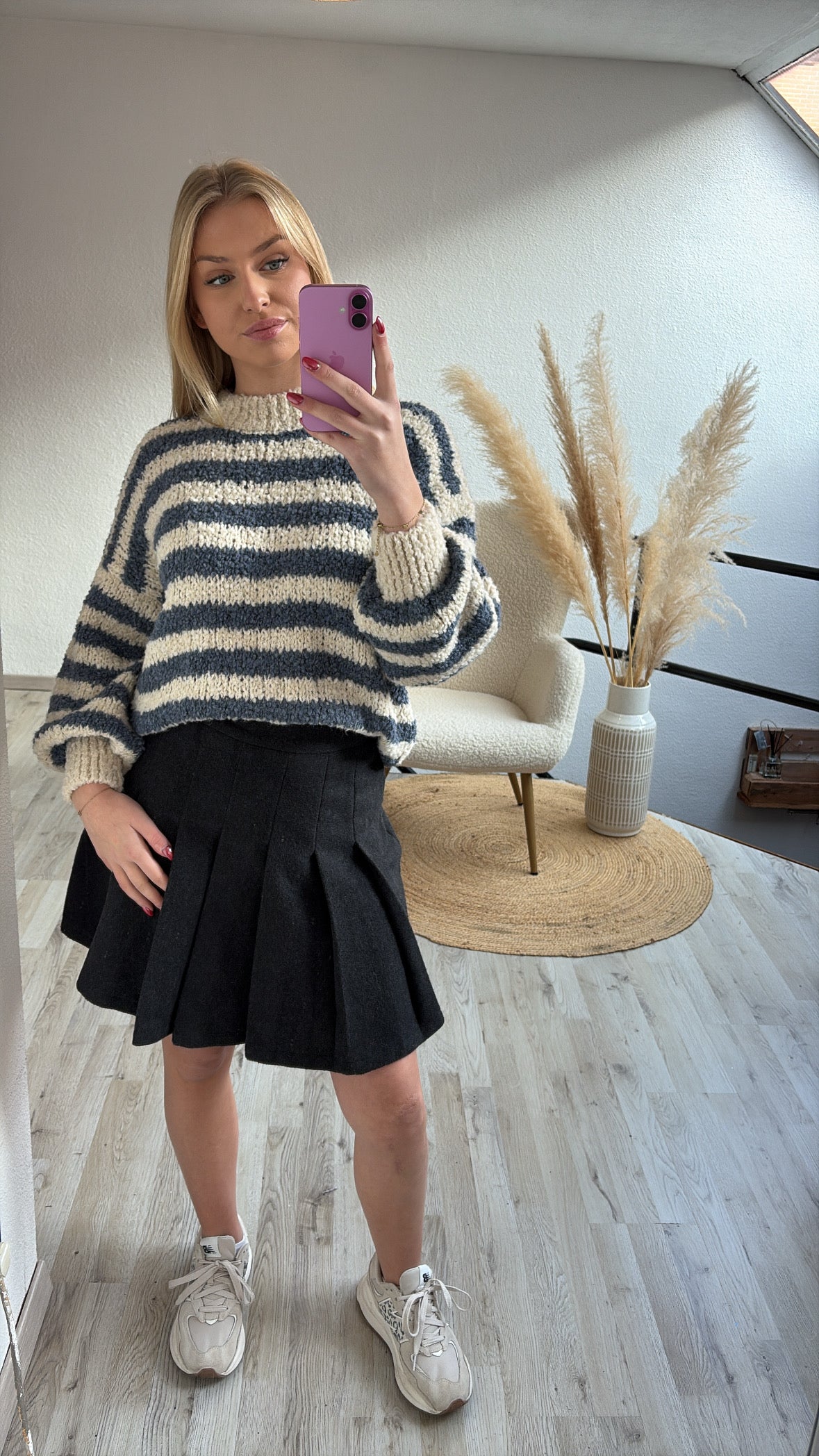 Gestreepte trui grijs/ecru