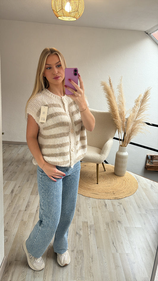 Gestreepte gilet beige