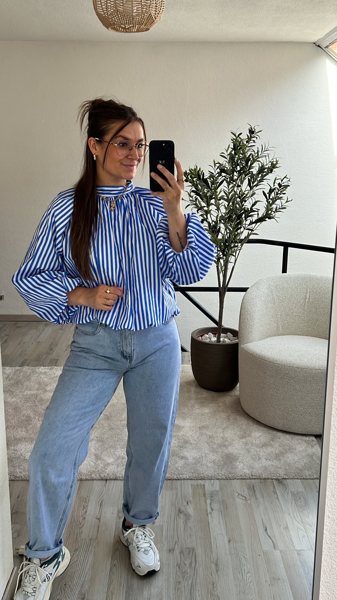 STRIPED BLOUSE BLAUW