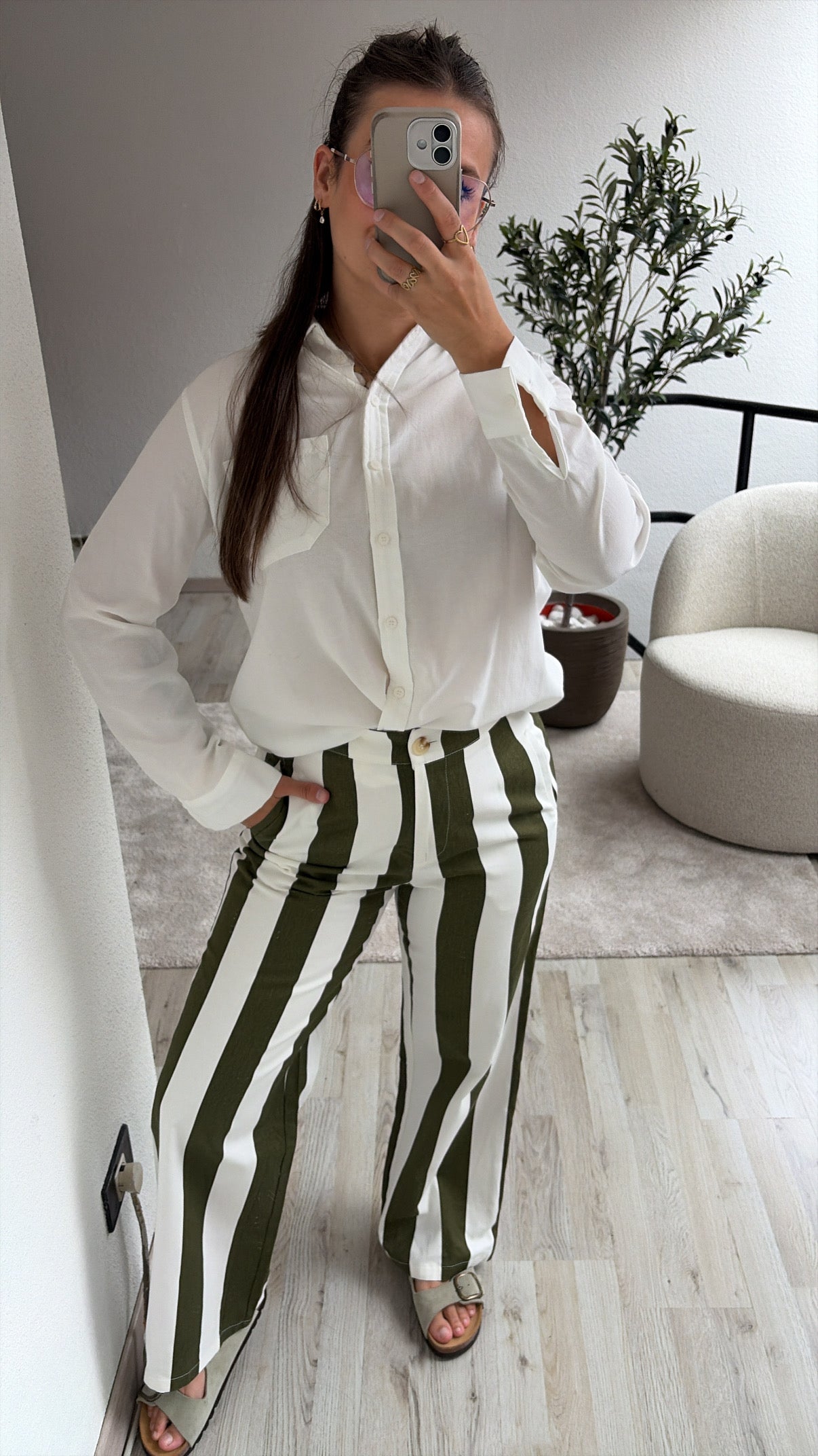 STRIPED JEANS KHAKI