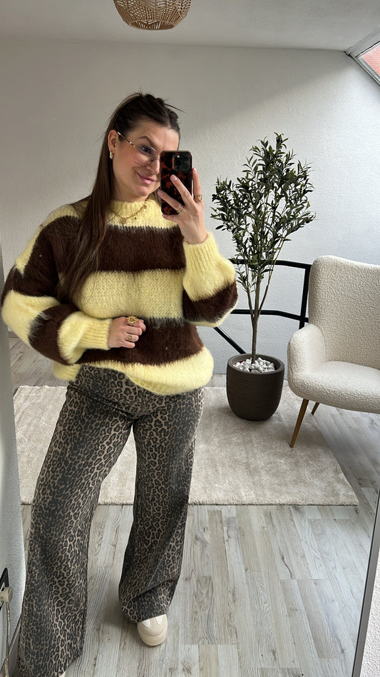 FLUFFY KNIT GEEL/BRUIN