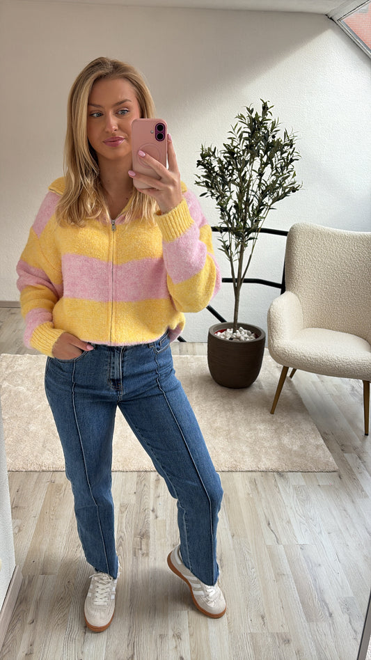 ZIP UP KNIT ROZE-GEEL
