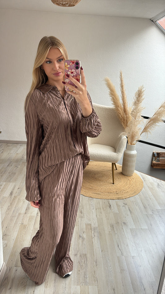 Plissé set bruin