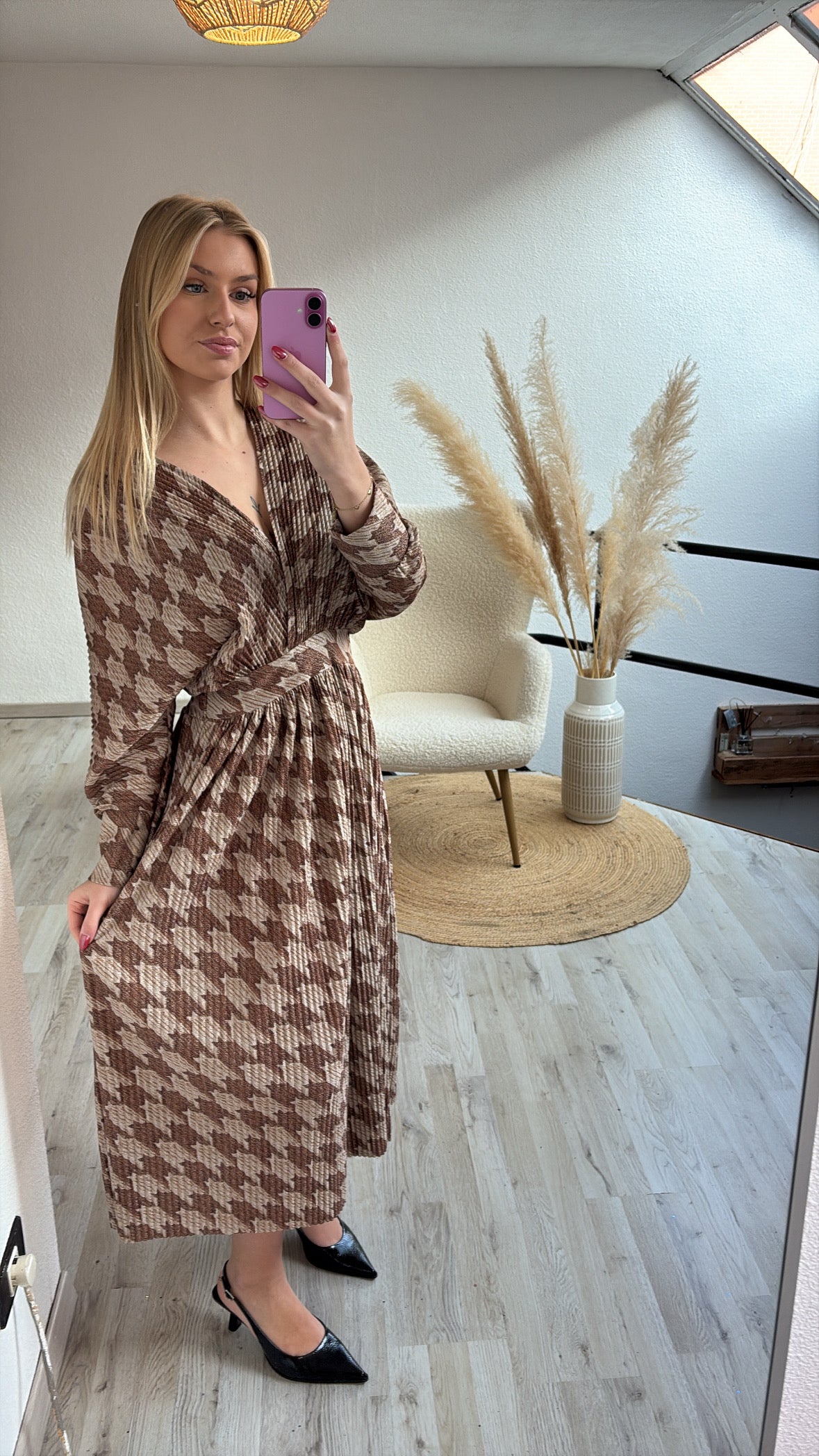 Pied de poule maxijurk