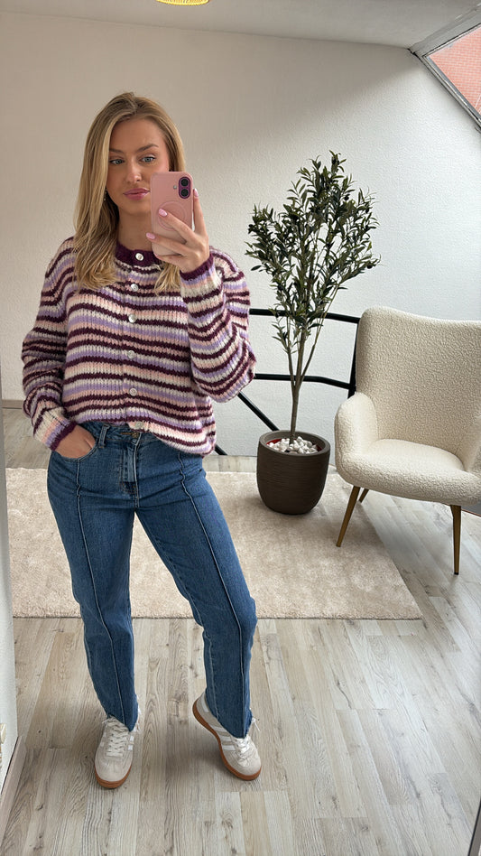 CARDIGAN STREPEN PAARS-LILA