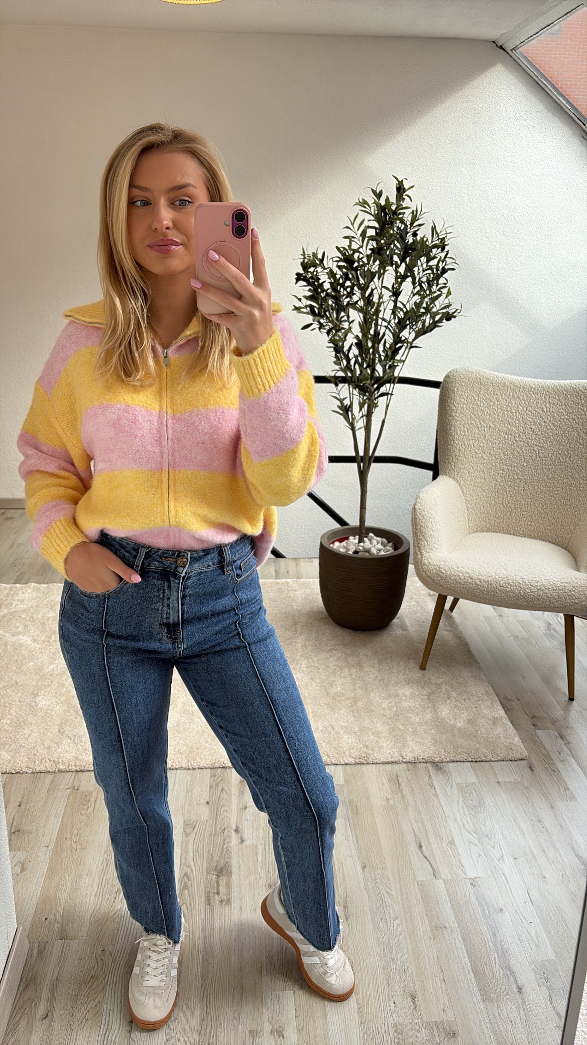 ZIP UP KNIT ROZE-GEEL