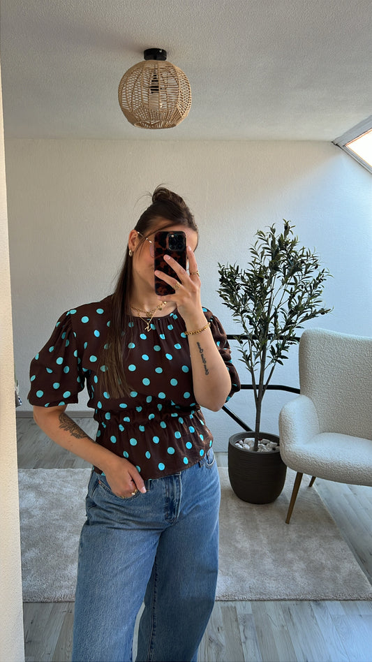 POLKADOT BLOUSE BRUIN/BLAUW