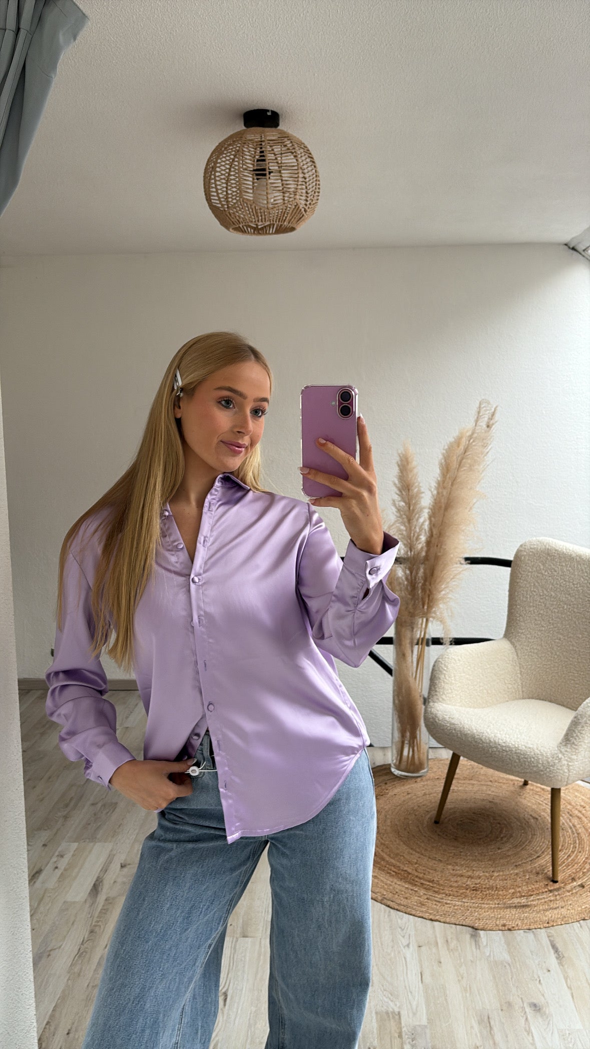 Satijnen blouse lila