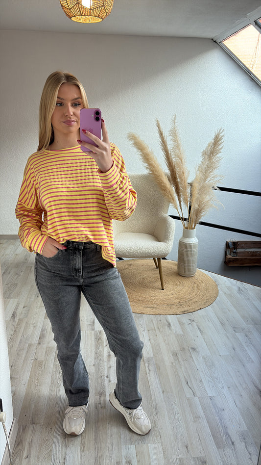 Gestreepte longsleeve geel
