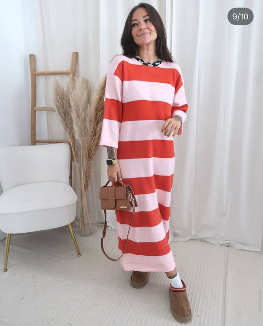 GESTREEPTE MAXIJURK ROZE