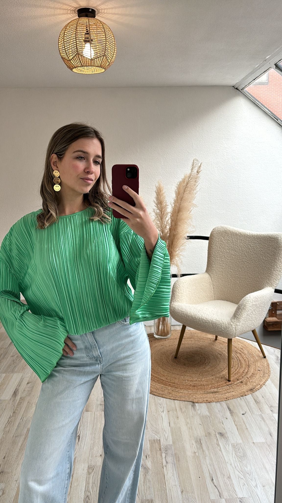 Plissé blouse groen