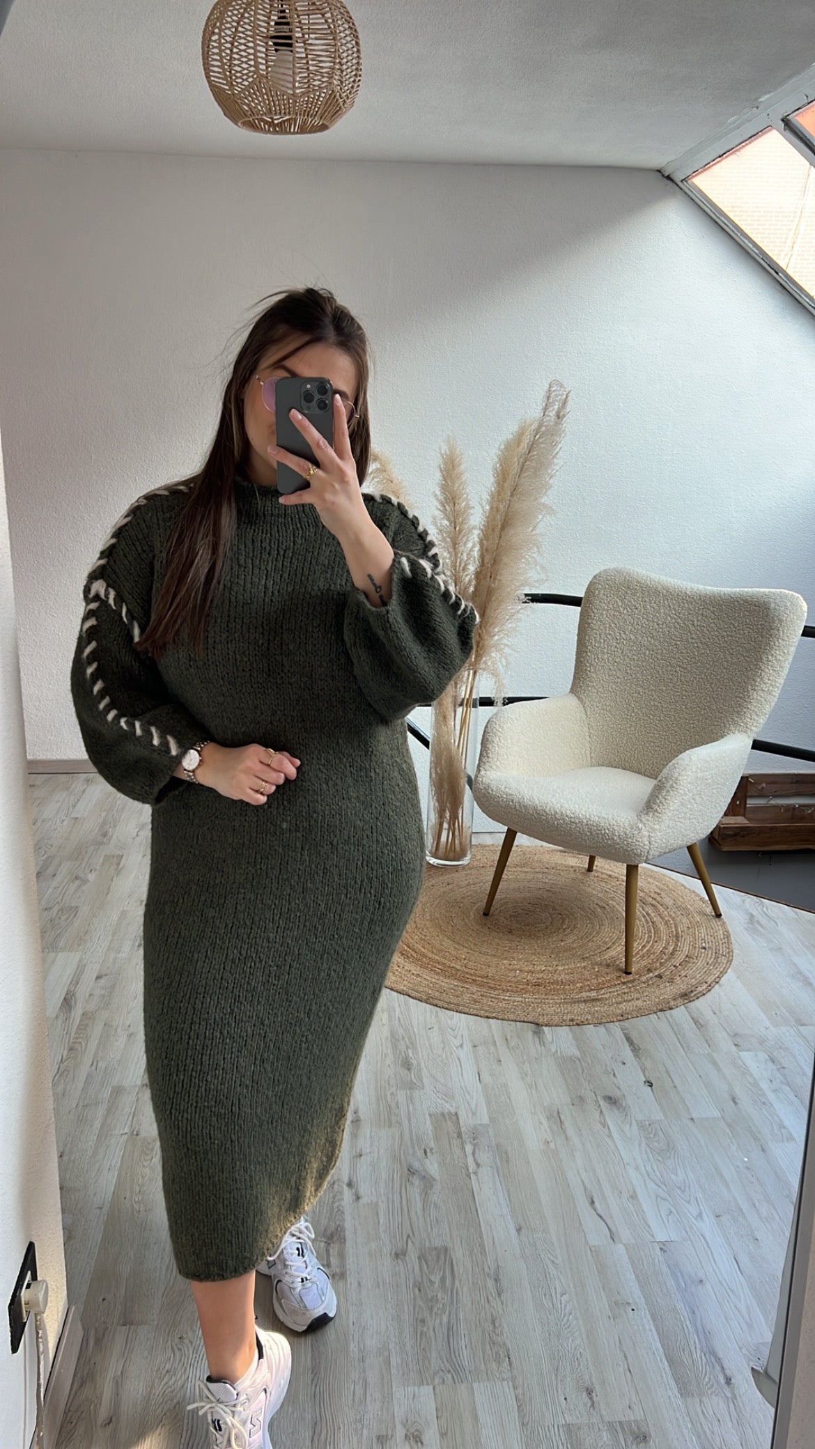 Knitted maxijurk khaki