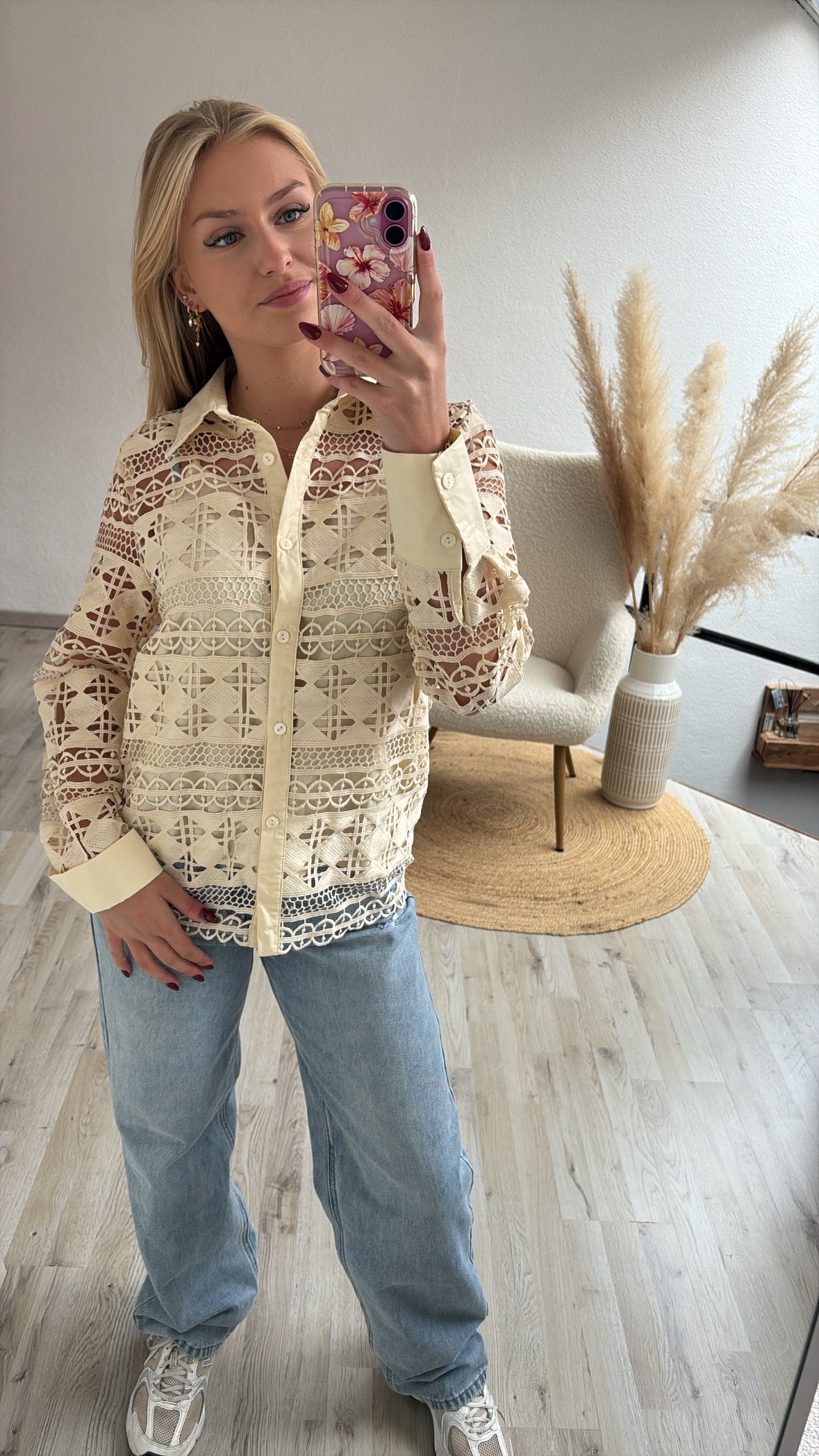 Kanten blouse crème