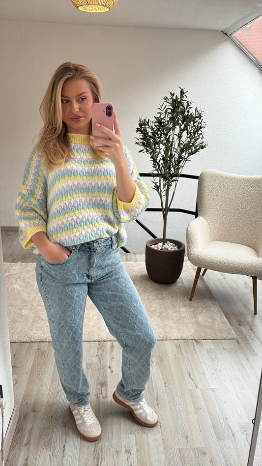 PASTEL KNIT GEEL-BLAUW