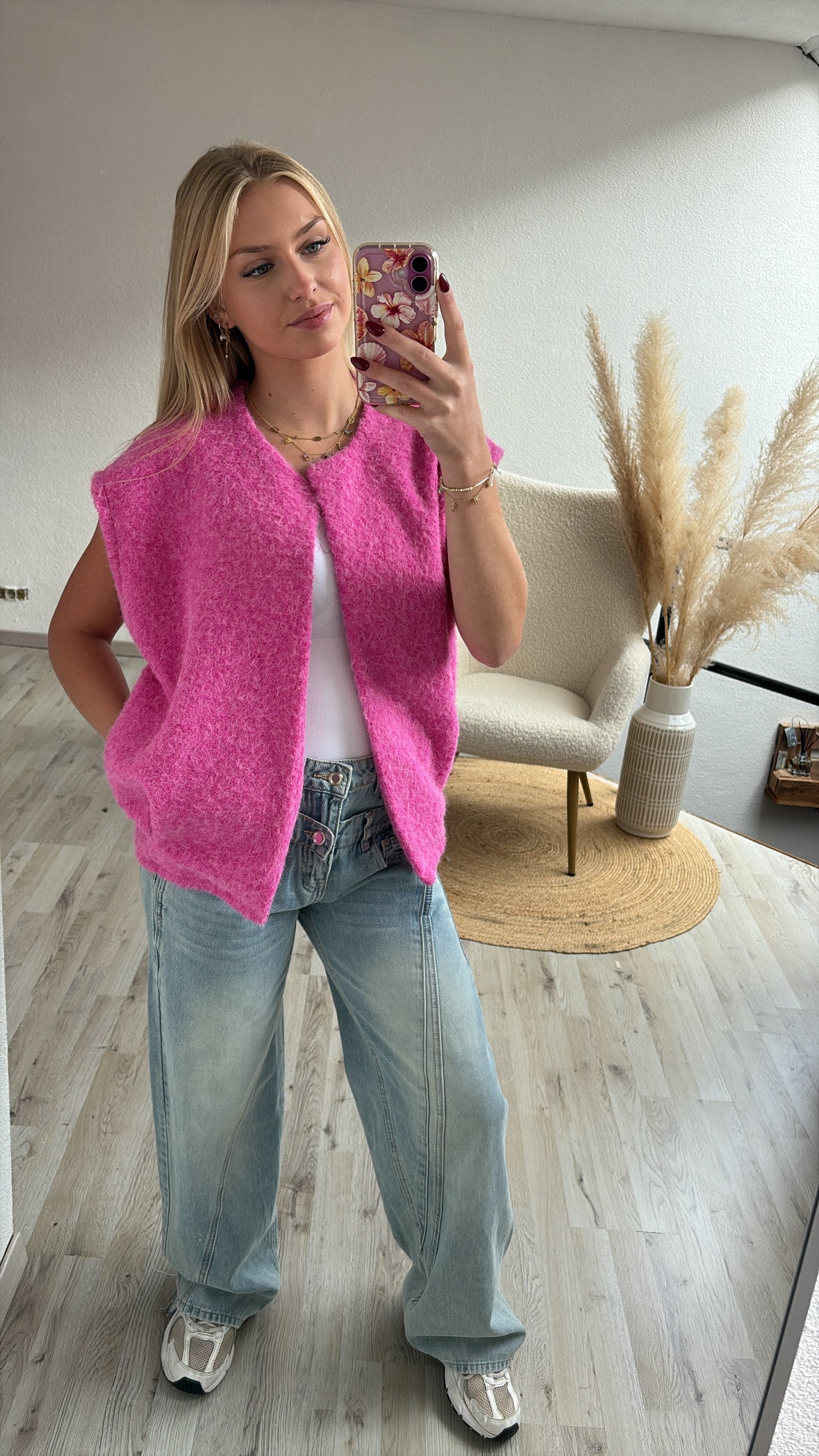 Teddy gilet roze
