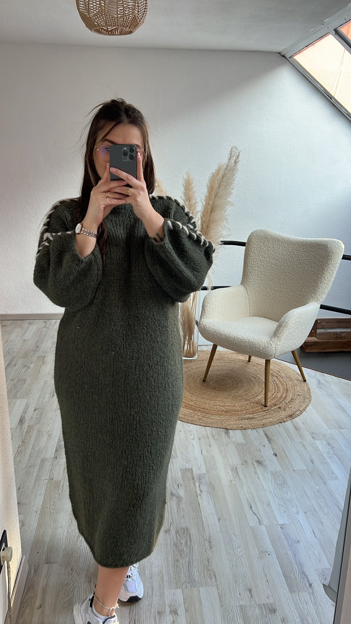 Knitted maxijurk khaki