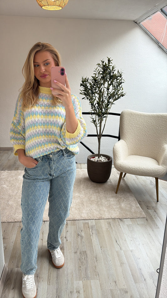 PASTEL KNIT GEEL-BLAUW