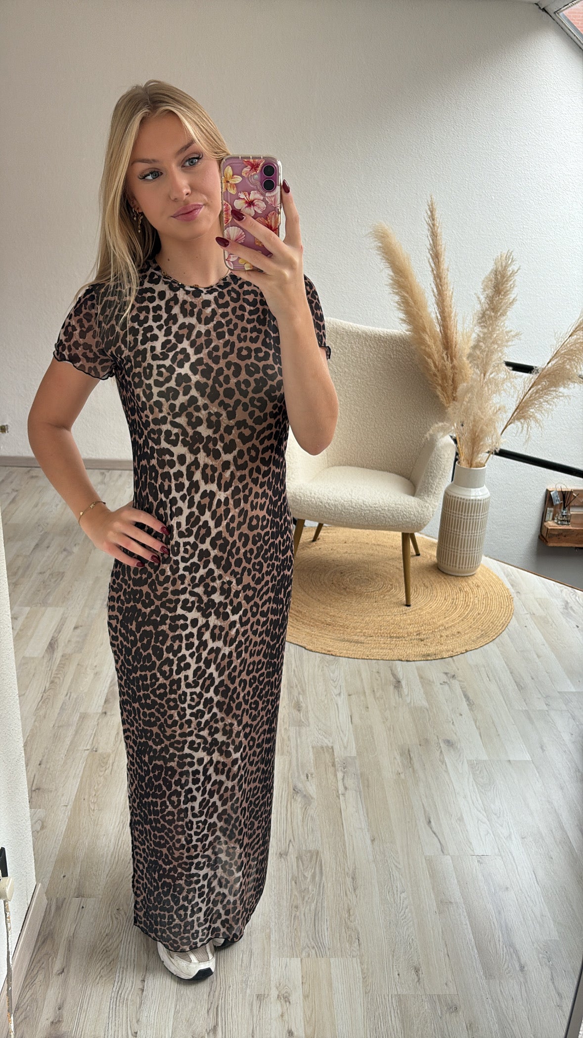 Leopard mesh jurk