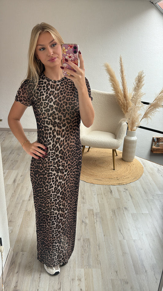 Leopard mesh jurk