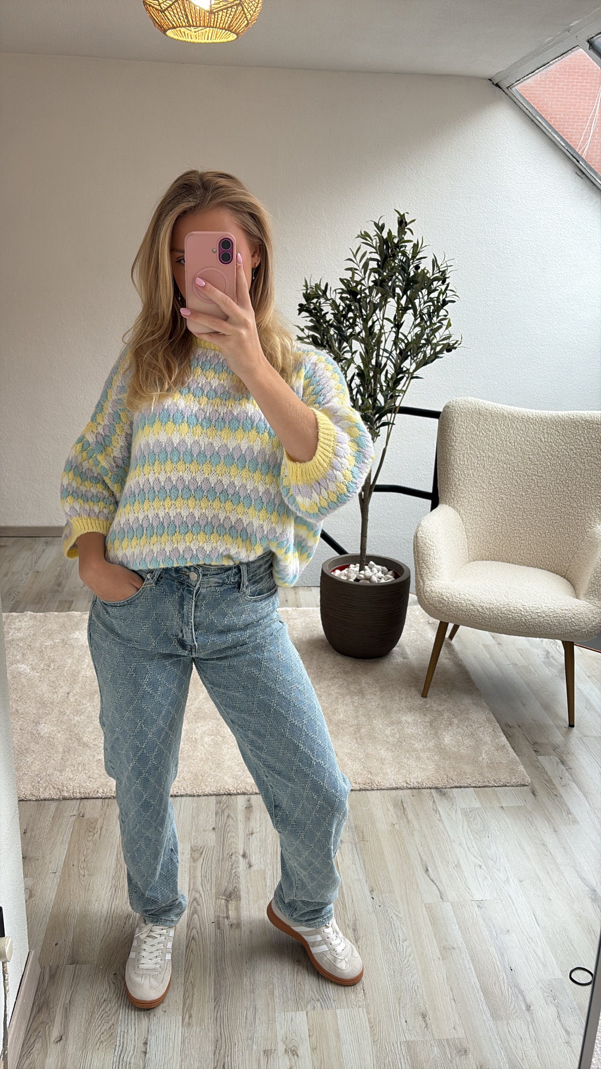 PASTEL KNIT GEEL-BLAUW